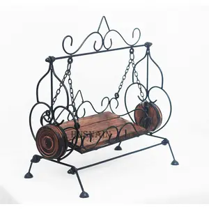 WROUGHT IRON CRAFTS Wooden & Wrought Iron Jhulla for Lord Krishna | Jhulla for God Ideal | Jhulla for Goddess | Wooden Radha Krishna Ji Wrought Iron Frame God Jhula or Swing for Mandir and Home Temple