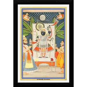 PICHWAI- PAINTED TEMPLE HANGING Shrinathji with Goswamis Pichwai Painting Framed Size 13.5X19.5 Inches
