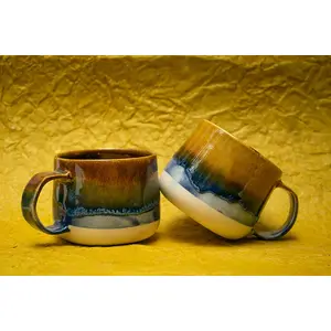 Yellow Blue Ceramic Cup Set of 2