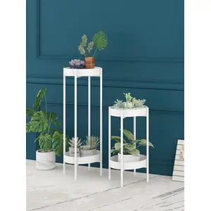 WROUGHT IRON CRAFTS Metal plant stand set of 2 Indoor outdoor pot stand/ Rack Decorative planter (White)