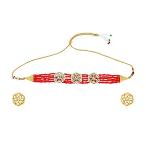 KUNDAN & MEENAKARI JEWELLERY18k Gold Plated Traditional Choker Set Glided With Kundan & Pearls For Women/Girls