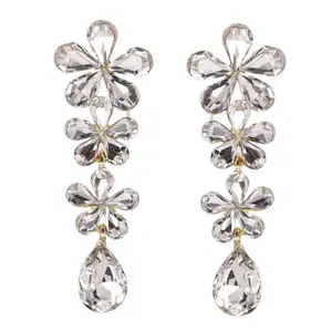 Steorra White Glass Floral Pattern Medium Length Earings for Women and Girls
