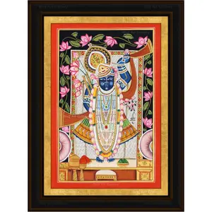 PICHWAI- PAINTED TEMPLE HANGING Shrinathji Darshan in Kamal Shringaar Pichwai Painting Photo Frame Size 16.5X22.5 Inches