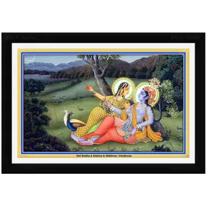 PICHWAI- PAINTED TEMPLE HANGING Pichwai Painting Shri Radha & Krishna in Nidhivan Photo Frame Size 19.5X13.5 Inches