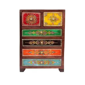 HANDPAINTED WOODEN DRAWER CHEST Traditional Wooden Hand Painted 2 + 4 Drawer Chest 11Inch / 27.5Cm