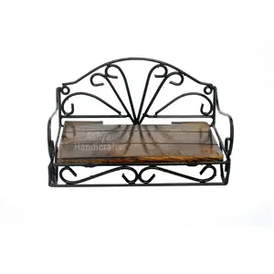 WROUGHT IRON CRAFTS Wooden And Metal Set Top Box Holder Router Stand For Home And Office