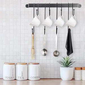 WROUGHT IRON CRAFTS Coffee Mug Rack Form Hand-Forged Cup Holder (17/8 Hooks) Coffee Mug Hangers for Kitchen Organizer and Mug Hangers for The Wall
