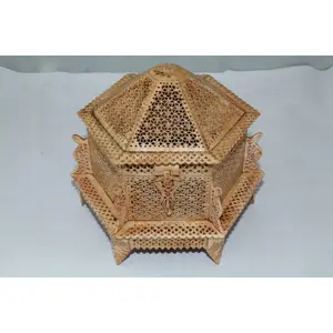 CAMEL BONE ARTICLES Handmade Trinket Box Camel Bone Filigree Work Antique Finish Hexagonal Shape