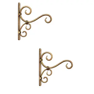 WROUGHT IRON CRAFTS Golden Antique Wrought Iron Wall Bracket for Bird Feeders & Houses Planters Lanterns Wind Chimes Hanging Baskets Ornaments String Lights - Set of 2