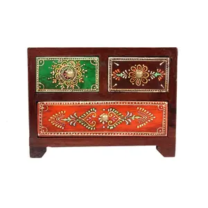 HANDPAINTED WOODEN DRAWER CHEST Traditional Wooden Hand Painted 2 + 1 Drawer Chest 6Inch / 15Cm