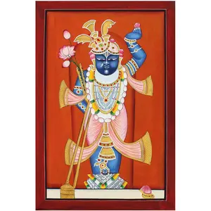 PICHWAI- PAINTED TEMPLE HANGING Large Pichwai Painting Print Shrinathji Darshan Size 24X36 Inches