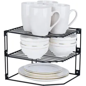 WROUGHT IRON CRAFTS 3 Tier Dish Rack Kitchen Storage Corner Rack Plate Rack Cup Board Organizer and Drainboard Set with Easy Installation Durable Mild Steel Dish Rack for Counter Top