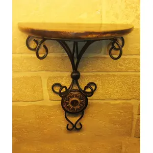 WROUGHT IRON CRAFTS Wood & Wrought Iron Fancy Wall Bracket Shelf for Photos and Pots Pack of 1Black