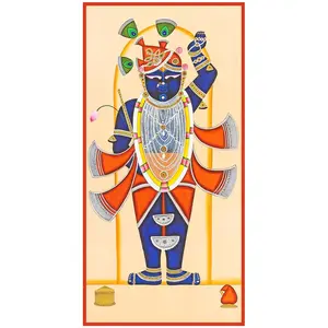 PICHWAI- PAINTED TEMPLE HANGING Large Pichwai Painting Print Shrinathji Darshan Size 24X48 Inches