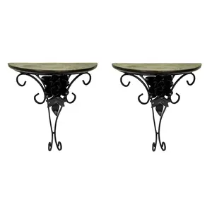 WROUGHT IRON CRAFTS Handcrafted Flower Design Wooden Wall Bracket Combo for Living Room