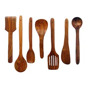 WROUGHT IRON CRAFTS Wooden Serving Spoon kit Kitchen Tools - Set of 7 Spoon (Rosewood)