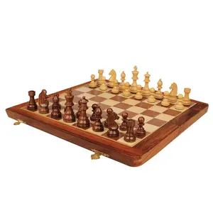 WROUGHT IRON CRAFTS Wooden Handmade Chess Board Game Small Chess Pieces Foldable Size 10 Inches (Non-Magnetic)