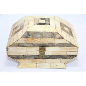 CAMEL BONE ARTICLES Antique Trinket Box Handicraft Handmade Natural Camel Bone on Wood Home Decor C