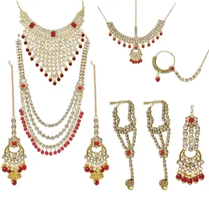 KUNDAN & MEENAKARI JEWELLERY Ethnic Gold Plated Traditional Kundan Jodha Akbar Green/Red Bridal Choker Necklace Jewellery Set for Women