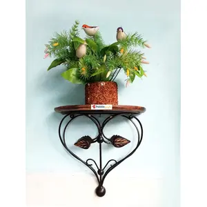 WROUGHT IRON CRAFTS Wooden Wall Bracket Wall Shelf for Living Room (2 Leaves) for Photo Frame Pots and WiFi Home and Office
