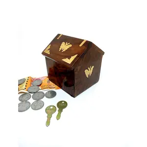 WROUGHT IRON CRAFTS Wooden Handcrafted Money Bank Hut Shaped (Kids)
