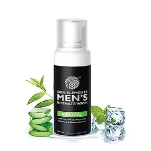 Skin Elements Intimate Wash for Men with Menthol (4.05 fl. oz.) | pH Balanced Foaming Private Part Cleaner | Prevents Itching Irritation & Bad Odor