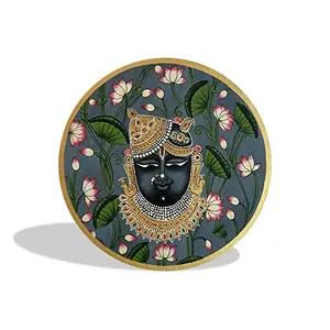 PICHWAI- PAINTED TEMPLE HANGING - ShriNath Ji Embossed Painting on Wooden Round Plate (Hand Painted 10x10 inches)