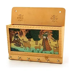 MEENAKARI ENAMEL PRODUCTS Gemstone Meera Painting Magazine Holder with Key Holder -6 Hooks for Home Decor Gifts