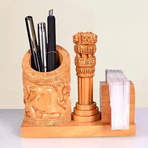 MEENAKARI ENAMEL PRODUCTS Nature Wooden Pen Stand Visiting Card Holder for Child Desk Office Use and Gifts