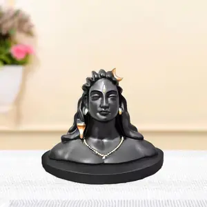 MEENAKARI ENAMEL PRODUCTS Polyresin Adiyogi Shiva Small Size Black Color Idol for Home Dcor Gift & Puja Car Dashboard Statue | Made in India (9 x 7 cm)