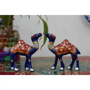 MEENAKARI ENAMEL PRODUCTS 2" Metal Meenakari Handcrafted Camel Decorative Showpiece Figurine for Home Decor and Gift Purpose (Set of 2)