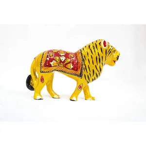 MEENAKARI ENAMEL PRODUCTS Metal Handmade Lion Showpiece Figurines 3" Home Interior Decor Item Handicraft Wild Animal