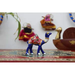 MEENAKARI ENAMEL PRODUCTS 1.5" Metal Meenakari Handcrafted Camel Decorative Showpiece Figurine for Home Decor and Gift Purpose (Set of 2)