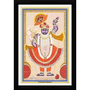 PICHWAI- PAINTED TEMPLE HANGING Shrinathji Nathdwara Shringaar Darshan Pichwai Painting Framed Size 13.5X19.5 Inches