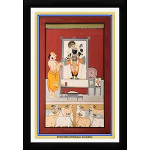 PICHWAI- PAINTED TEMPLE HANGING Shrinathji Aarti Darshan Pichwai Painting Framed Size 13.5X19.5 Inches