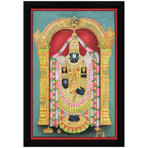 PICHWAI- PAINTED TEMPLE HANGING Sri Venkateswara Swamy Tirupati Balaji Darshan Pichwai Painting Photo Frame Size 13.5X19.5 Inches