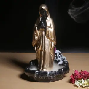 MEENAKARI ENAMEL PRODUCTS Big Size Virgin Mother Mary Smoke Backflow Cone Incense Holder with 20 Incense Cones Christian Religious Gifts (LWH 10X10X19 cm)