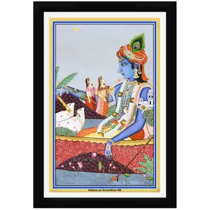 PICHWAI- PAINTED TEMPLE HANGING Pichwai Painting Krishna as Goverdhan Hill Photo Frame Size 13.5X19.5 Inches