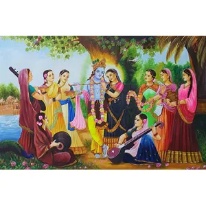 PICHWAI- PAINTED TEMPLE HANGING Radha Krishna Canvas Painting