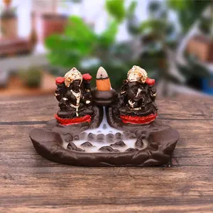 MEENAKARI ENAMEL PRODUCTS Fountain Laxmi Ganesha Smoke Backflow Incense Holder Idol with 20 Incense Cone