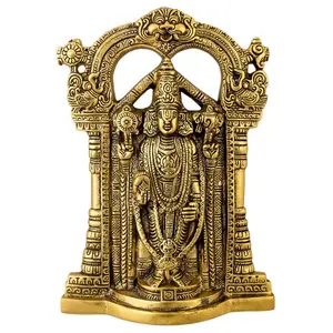 MEENAKARI ENAMEL PRODUCTS Hanging White Metal God Tirupati Balaji Sri Venkateswara IdolSpiritual Home Decor (LWH 16 X 4 X 24.cm Golden)