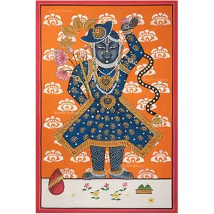 PICHWAI- PAINTED TEMPLE HANGING Large Pichwai Painting Print Shrinathji in Mewari Shringaar Darshan Size 24X36 Inches