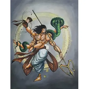 PICHWAI- PAINTED TEMPLE HANGING - Lord Shiva Modern Handmade Painting