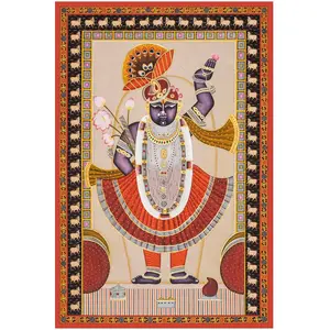 PICHWAI- PAINTED TEMPLE HANGING Large Pichwai Painting Print Shrinathji Rajasthani Shringaar Darshan Size 24X36 Inches