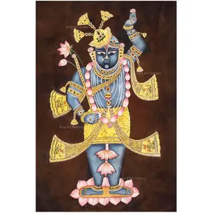 PICHWAI- PAINTED TEMPLE HANGING Large Pichwai Painting Print Shrinathji Shreeji Bawa Darshan Size 24X36 Inches