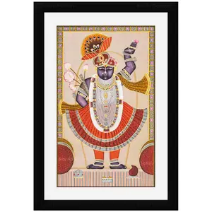 PICHWAI- PAINTED TEMPLE HANGING Pichwai Painting Shri Shrinathji Darshan Photo Frame Size 13.5X19.5 Inches (Rajasthani Shringaar)