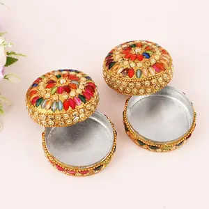 MEENAKARI ENAMEL PRODUCTS Aluminium Golden Jewellery Dibbi Kumkum Box Fancy Sindoor Dibbi Vanity Box (Set of 2 Pcs)
