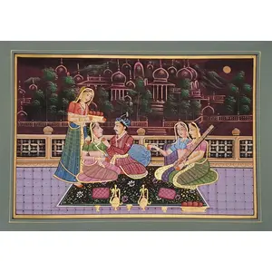 PICHWAI- PAINTED TEMPLE HANGING - Mughal Silk Painting M005 (Handmade Painting - Unframed)