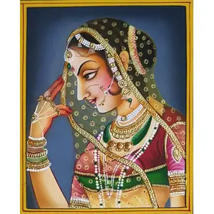 PICHWAI- PAINTED TEMPLE HANGING - Bani Thani Painting Classical Indian Lady for Wall Decor (Handmade Painting on Wooden MDF Board 10x8 inches)