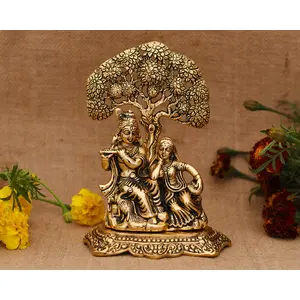 MEENAKARI ENAMEL PRODUCTS Radha Krishna Sitting Under Tree Idol Metal Statue Showpiece